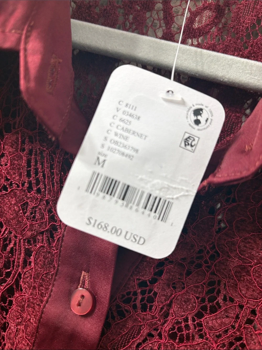 Free People Lace Button-Down Shirt in Burgundy